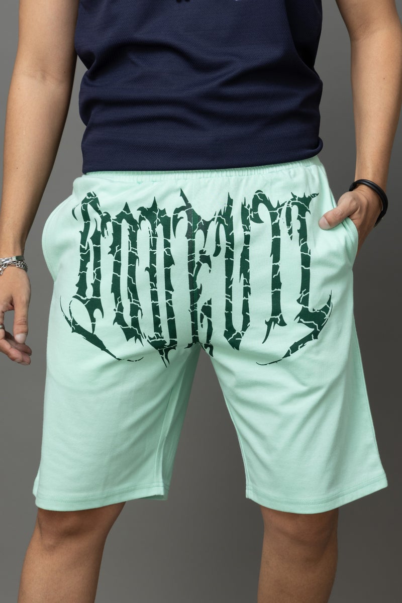 Go Devil Printed Mint Green Shorts For Men - Image 1